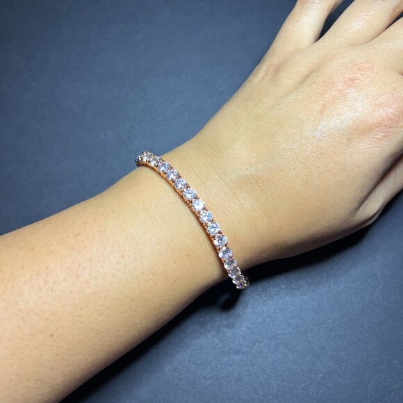 JCM CZ Cubic Zirconia Rose Gold Tone Elegant Tennis Bracelet 8" - Picture 6 of 6